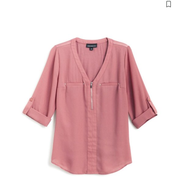 FORTUNE + IVY Rebekah Zipper Detail Mixed Material Blouse - Picture 1 of 4